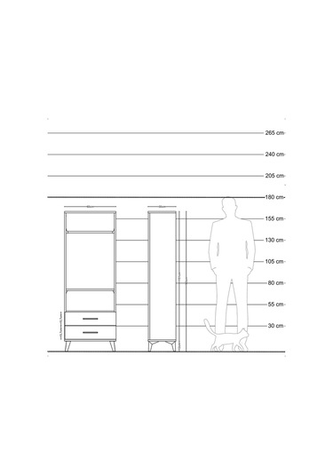 Arges Dolap 2 Raflı 2 Çekmeceli Tek Askılı 60x30x163 Çam-antrasit Atlas Çam