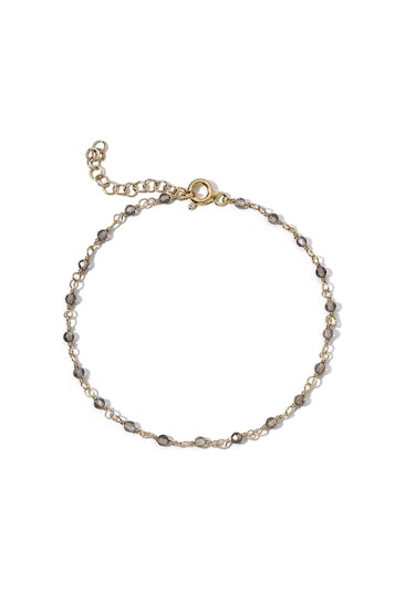 14 Ayar Altın Kaplama Duman Rengi Kuvars Doğal Taşlı El Yapımı Gümüş Bileklik - Cbs00132 Altın