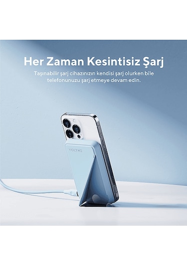 Voltme Magpak 5000mah Magsafe Kablosuz 22.5w Taşınabilir Şarj Cihazı Mavi Mavi