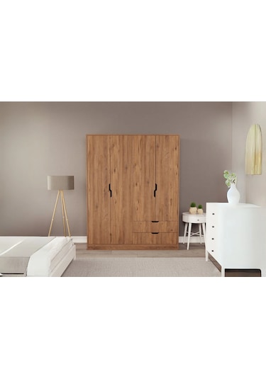 Moderno Xl 4 Kapaklı 2 Çekmeceli Gardırop Geniş Aileler İçin Şık Çözüm Atlantik Çam