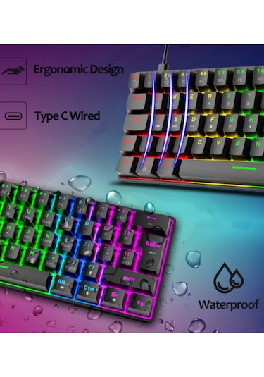 T60 Rgb Mavi Switch Mekanik Siyah Klavye Kablolu Gaming Driverli Oyuncu Klavyesi T60 Mini Q Klavye