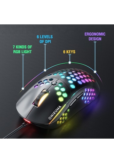 Onikuma CW903 RGB Aydınlatmalı Kablolu Optik Oyuncu Mouse