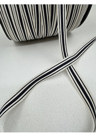 1.5 Cm Polyester Çizgili Şerit-5 Metre- Ekru/lacivert