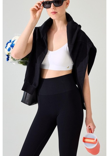 Jerf Holly Petek Desenli Yüksek Bel Tayt Siyah 001