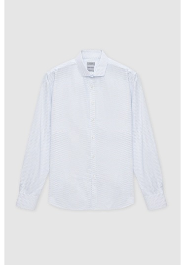 Twn Slim Fit Beyaz Baskılı Easy Iron Gömlek 1ef0221012880 Beyaz