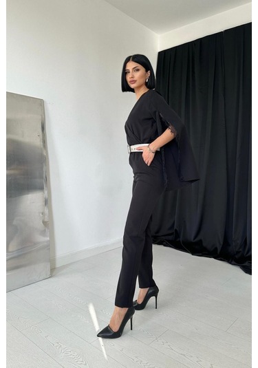 Siyah Yırtmaçlı Tulum Siyah