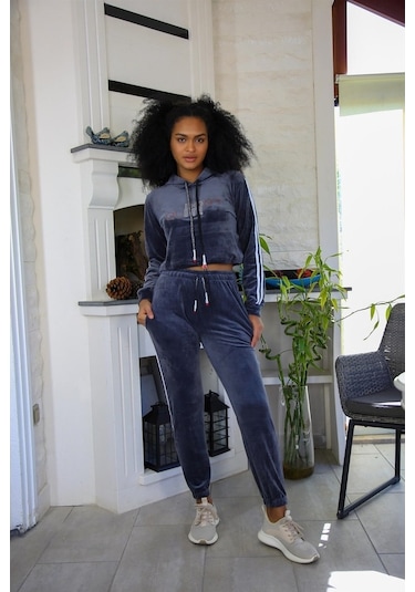 Akbeniz Kadın Kadife Kapşonlu Eşofman Takım 9054