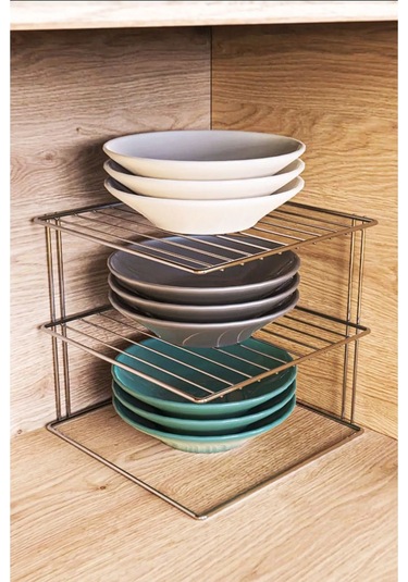 Magic Objects Chrome 3 Katlı Dolap İçi Raf Düzenleyici Mutfak Düzenleyici Tabak Bardak Düzenleyici Gri