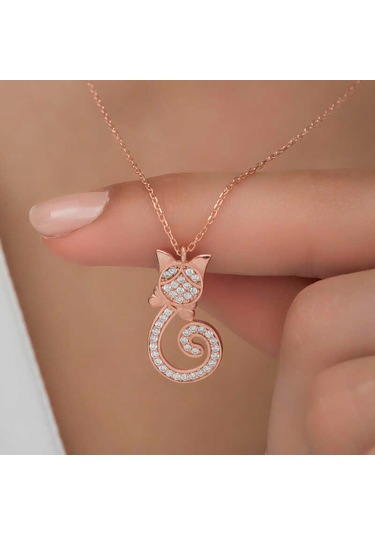 Gümüş Kedi Kadın Kolye (546676180)
