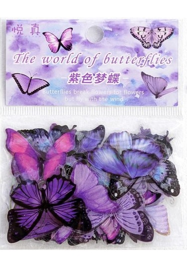 Mor 40 Adet Zarif Kelebek Çıkartmalar Şeffaf Dekoratif Çıkartmalar Telefon Dizüstü Su Şişesi Planlayıcısı Günlük Defteri Karalama Defteri Mor