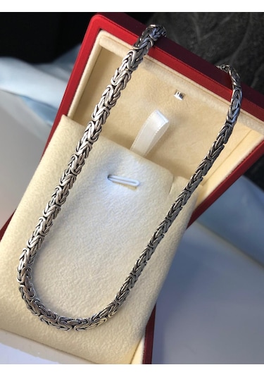 Erkek Gümüş Kolye - 3.5mm Yassı Ezme Kral Model • Işıklı Kutuda • Sevgiliye • Eşe • Babaya Hediye