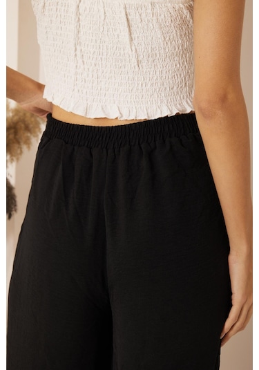 Darlin Moda Siyah Yüksek Bel Bol Paça Pantolon Dm3003 Siyah