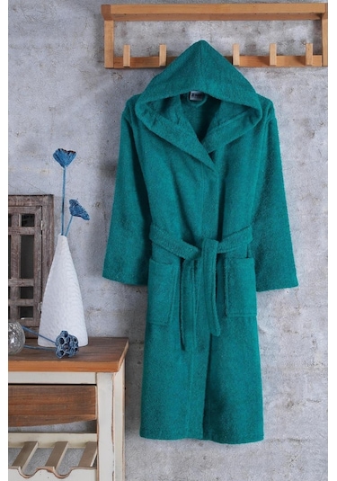 Zeynep Tekstil Pamuklu Kapşonlu Genç Bornoz Unisex Garson Boy Bornoz Yeşil 11-12 Yaş Yeşil