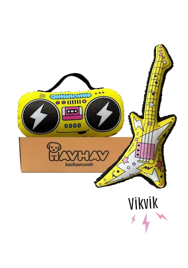 Havhav Köpek Peluş Oyuncak Seti Vikvikli Gitar Ve Peluş Radyo