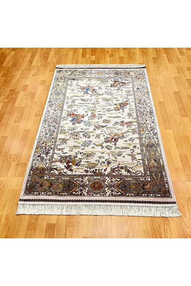Mevlana Bazaar Şehname Motifli 120 X 180 Cm İpek Halı Bej