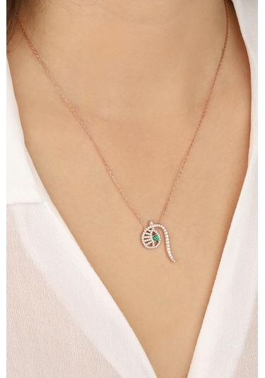 Renkli Gözlü Gümüş Harf Kolye - I