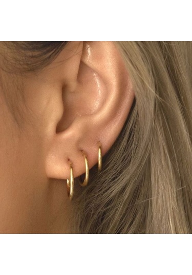 Heppii Cerrahi Çelik Düz Halka Küpe Seti 6 Parça Gold Renk Altın