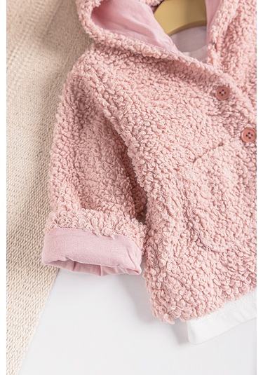 Kapüşonlu Hırkalı 3'lü Kız Bebek Takım 001