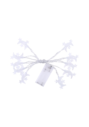 Geeksen Ay Yıldız Desenli 10 Led Dekoratif Işık Zinciri, 1.5m Uzunluk, 2xaa Pil İle Çalışır, Sıcak Beyaz Sabit Aydınlatma, Mini Taşınabilir Noel Dekorasyonu Beyaz