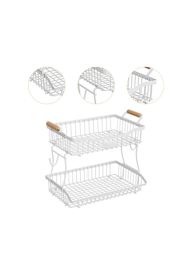 Suntek Otel Tezgah Üstü Mutfak Için 2 Katlı Meyve Sepeti Beyaz