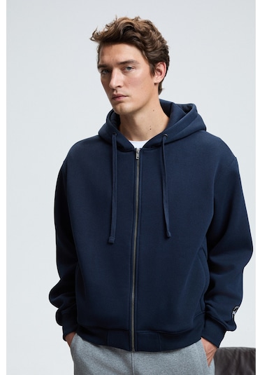 ASHBY Erkek Kapüşonlu Fermuarlı Cepli Kordonlu Regular Fit Lacivert Sweatshirt