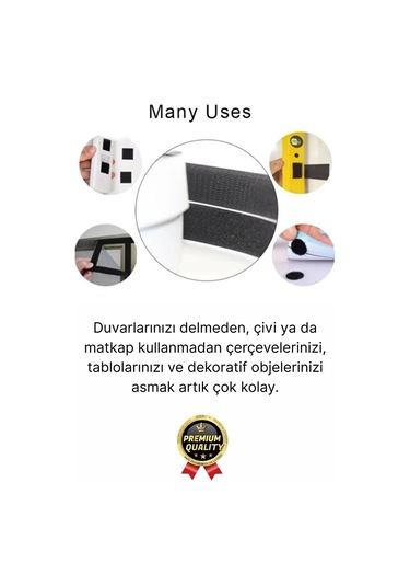 Ultra Güçlü İz Bırakmaz Çivisiz Çerçeve Tablo Asma Kendinden Yapışkanlı Siyah Cırt Bant 4 Adet