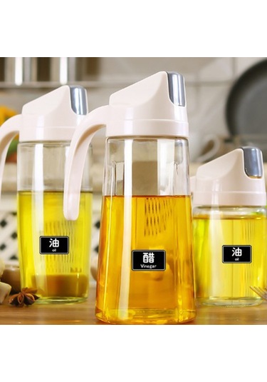 Konesam Ev Mutfak Açık Kapaklı 300ml Şeffaf Cam Yağlık, Sızıntı Engeli, Otomatik Açılışlı, Saf Alüminyum Kapağı, Apricot Rengi Diğer