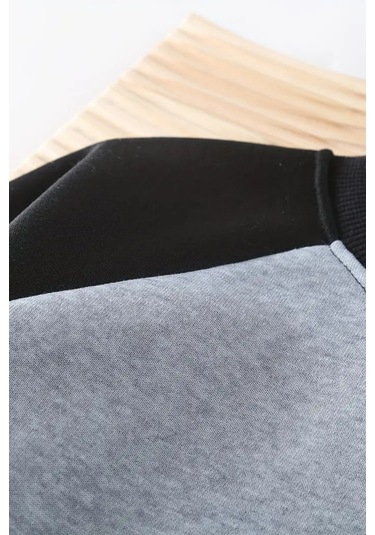 Unisex Gri-siyah Reglan Sweatshirt Legendary Baskılı, Uzun Kollu Gri Siyah