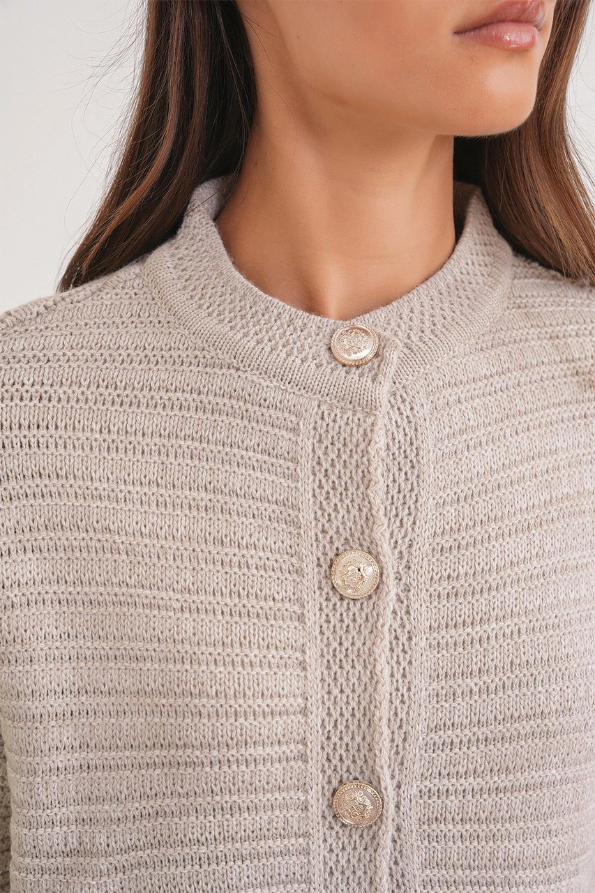 6778 Kadın Links Desenli Crop Triko Hırka Taş Taş