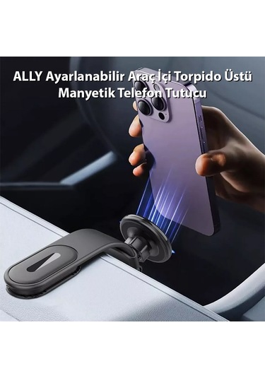 Ally Ayarlanabilir Araç İçi Torpido Üstü Manyetik Telefon Tutucu Siyah