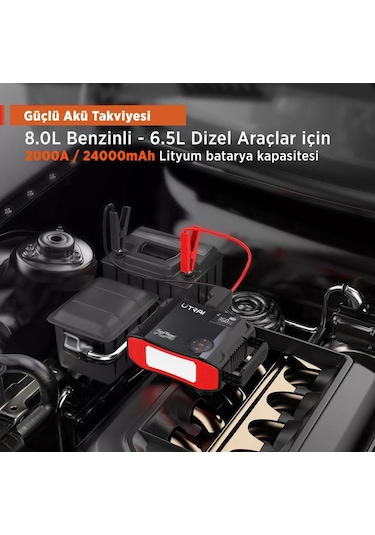 Utrai Jstar 5 24000 mAh 2000A Jump Starter + Lastik Şişirme Pompası Taşınabilir Akü Takviye Cihazı Seti