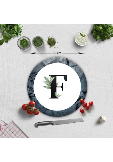 Decorita Cam Kesme Tahtası - Cam Kesme Tablası | Harfli Tasarım | F | Çap 32 CM