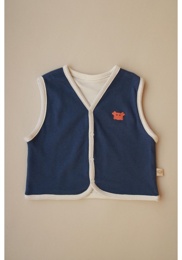 Yengeç Nakışlı Çift Taraflı Yelek İndigo