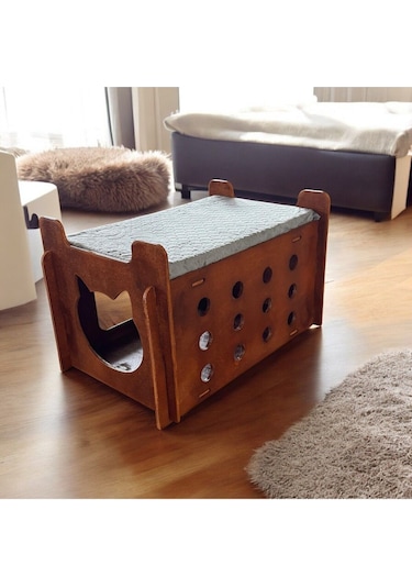Kedi Evi 2 Katlı Rahat Ve Yıkanabilir Minder Yatak Dahil