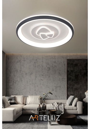 Üçgen Model Modern Plafonyer Avize 50 Cm, 3 Renk Işık Siyah