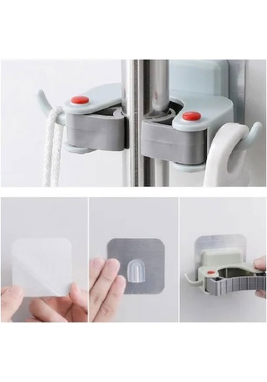 3'lü Paspas Süpürge Fırça Ve Mop Askısı Sap Tutucu Banyo Askısı Çok Renkli