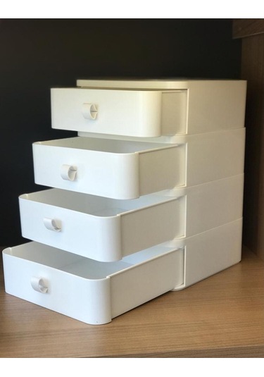 Bayev 4'lü Çekmeceli Takı, Makyaj Ve Kozmetik Düzenleyici Çekmece Beyaz , Ofis Masa Düzenleyici