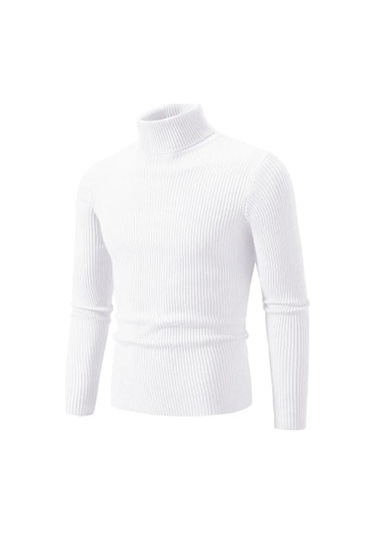 Sonbahar Kış Balıkçı Yaka Kazak Erkekler Sıcak Örme Düz Renk Kazaklar Erkek Slim Fit Rahat Balıkçı Yaka Triko Erkek Kazak Beyaz