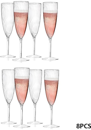 1/8 Adet Plastik Şampanya Kadehi Flüt Tek Kullanımlık Düğün Parti Kaynağı Drinkware 8pcs
