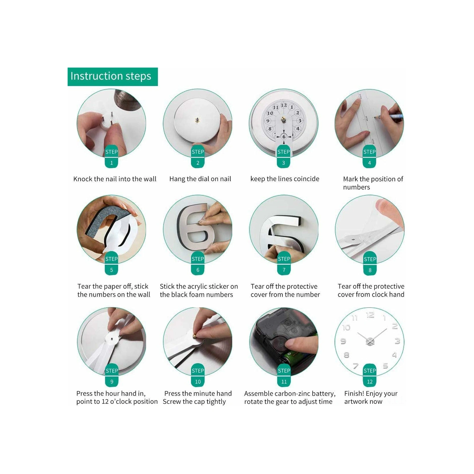 Geeroyoo Gümüş Modern Sessiz Dıy 3d Sticker Büyük Duvar Saati - Ev Ofis Dekorasyonu, Kolay Kurulum, 70-120cm Boyut Aralığı Çok Renki