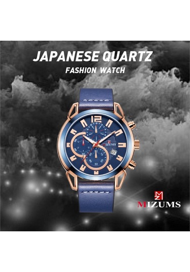 Mızums Erkek İş Saati Moda Alaşımlı Kasa Deri Bantlı Saat Zarif 3 Atm Su Geçirmez Kuvars Bilek Saati Gül Altın Kasa Mavi Yüzeyli Diğer