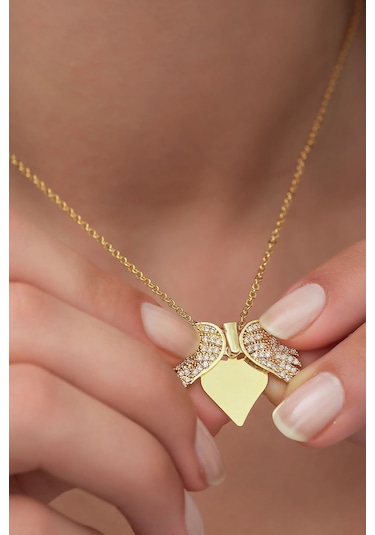 Kişiye Özel Gizli İsim Yazılı Aşkın Kanatları Açılan Kalpli Kolye Bbk55 Çok Renkli