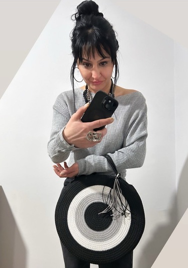 Hasır Çanta, Silindir Çanta, Tasarım Çanta, Silindir Siyah Nazar El Çantası Siyah - Gri - Bej