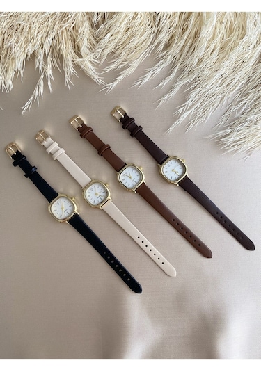 Retro Minimal Vintage Deri Kordon Kadın Kol Saati Kelebek Model Gümüş