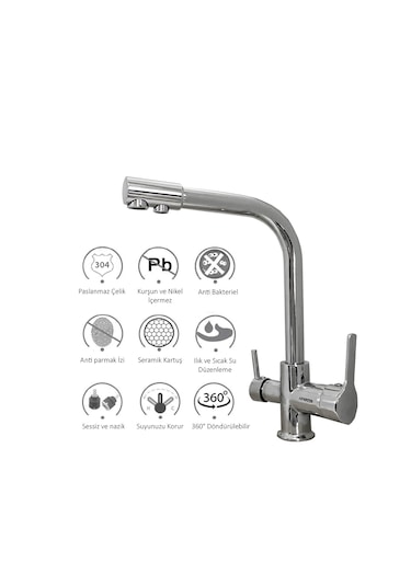 Aswater 3 Yollu Arıtmalı Çıkışlı Eviye Bataryası Krom