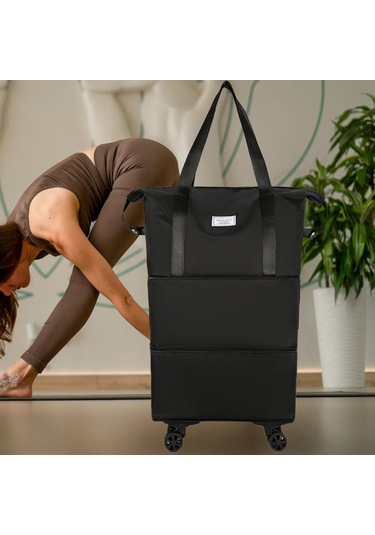 Homyl Katlanabilir Seyahat Çantası Tekerlekli Genişletilebilir El Siyah Çift Genişlet