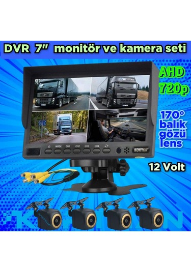 4 Adet Ahd 720p 170 Derece Açılı Kamera Ve 7'' Dvr Monitör 12 V