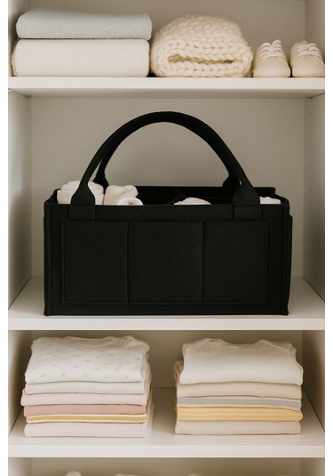 Yunusoğlu Home Siyah Keçe Anne Bebek Bakım Çantası Krem Yenidoğan İçin Organizer Düzenleyici Siyah
