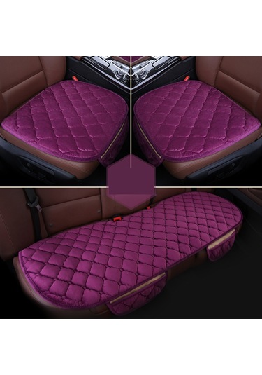 3 Adet / Set Lüks Sıcak Araba Koltuğu Kapak Minderi Evrensel Ön Arka Koltuk Kapakları Araba Kaymaz Sandalye Pedi Sıcak Araba Paspasları Geri Peluş Yastık Yok Mor