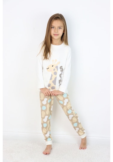 Kız Çocuk Orta Kalınlıkta Basic Baskılı Pijama Takımı Gri
